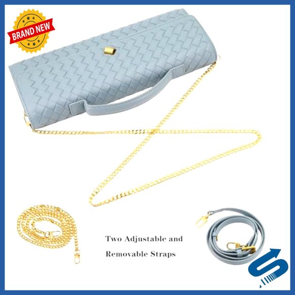 Leather Woven Evening Clutch Purse with Detachable Straps for Wedding Party